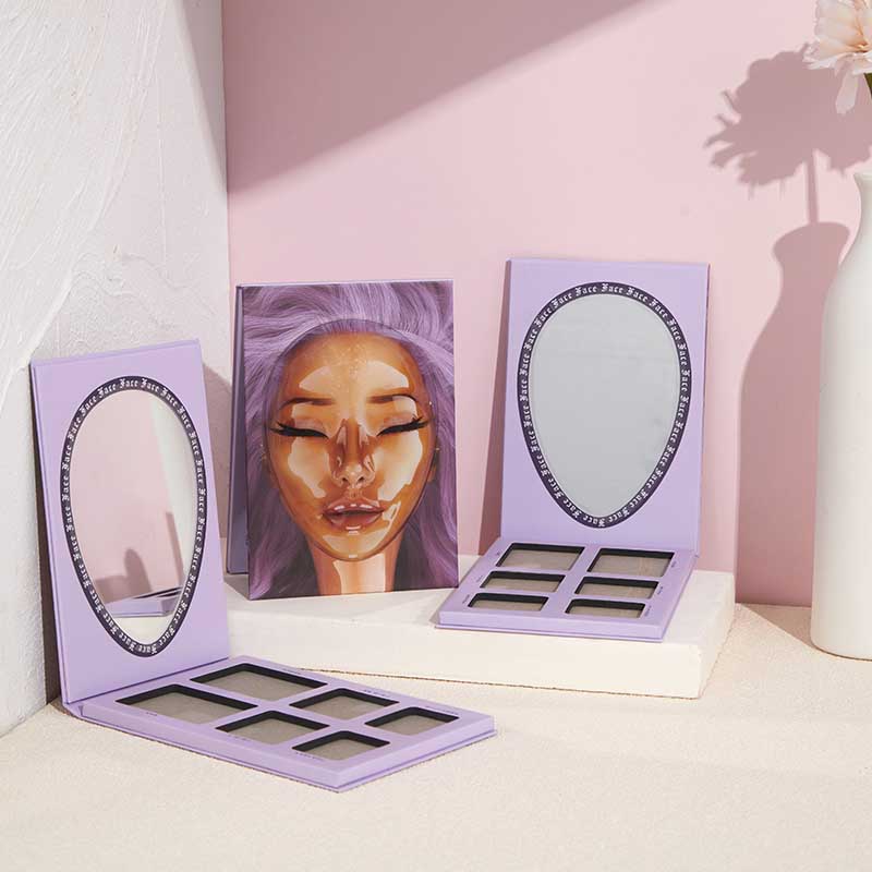3D Face Square Custom Vegan Glitter Shimmer Glossy Eyeshadow Palette Cosmetic Packaging Box With Egg Shaped Mirror
