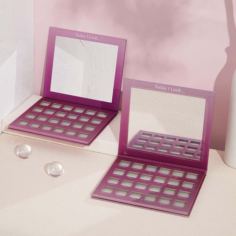 Impresión de LOGO personalizado por xunto Paleta de sombras de ollos cadrada rosa de luxo Placa de maquillaxe en po Caixa de maquillaxe de beleza con funda de papel e espello