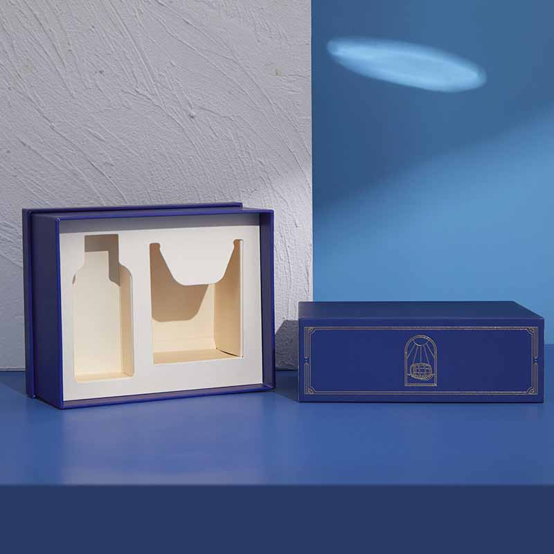 Recyclable Luxury Blue Custom Base&Lid Shoulder Wine Packing Paper Rigid Gift Box With Cover