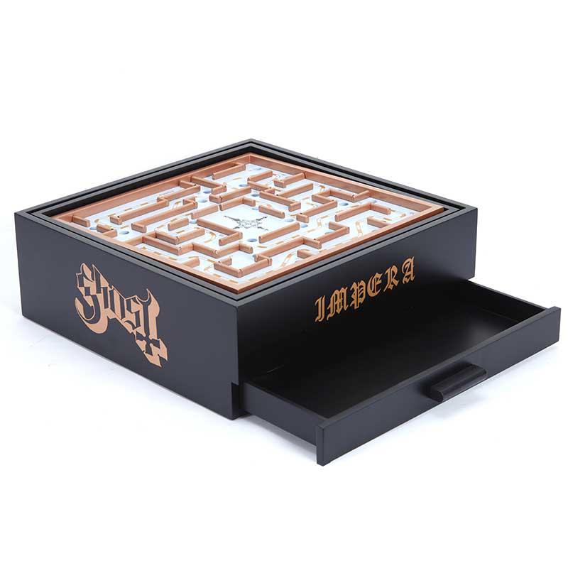 Rectangle Shaped Custom Wooden Laser Engraved Logo Maze Game Box Wood Organizer Box With Drawer