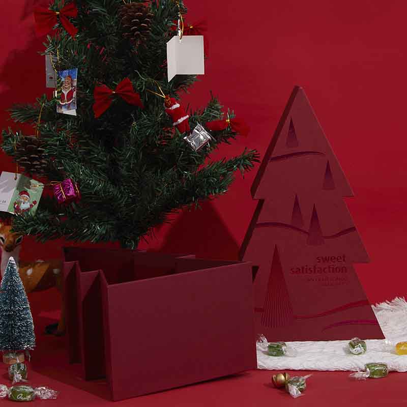 Handmade Innovative Candy Storage Decorative Tree Shaped Paper Red Cardboard Packaging Christmas Gift Box For Wedding