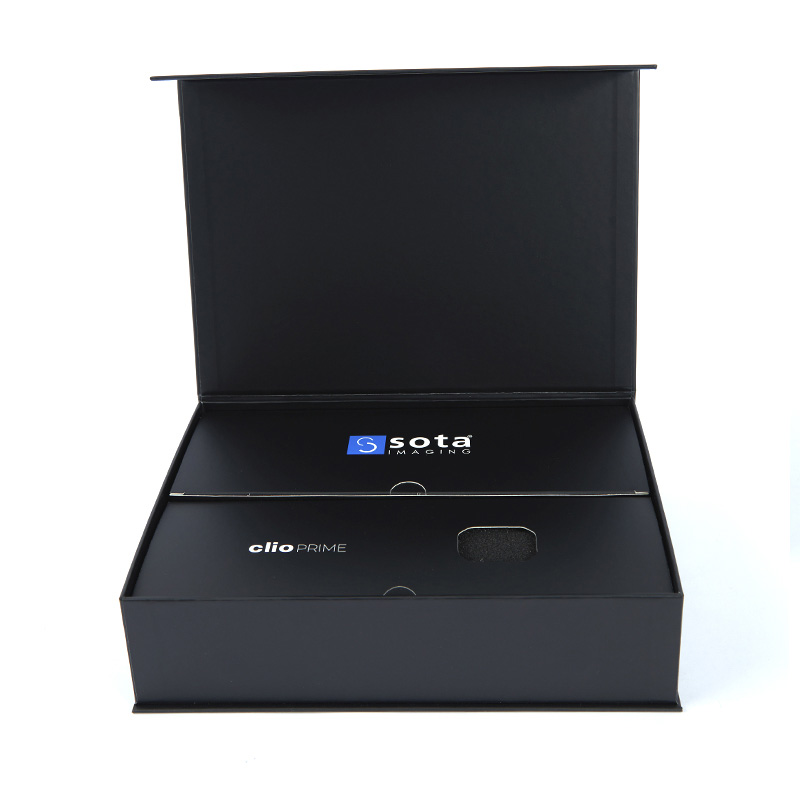 Matte Black Eectronic Product Pull Sliding Clamshell Packaging Box Set With Paper Sleeve and Foam Insert