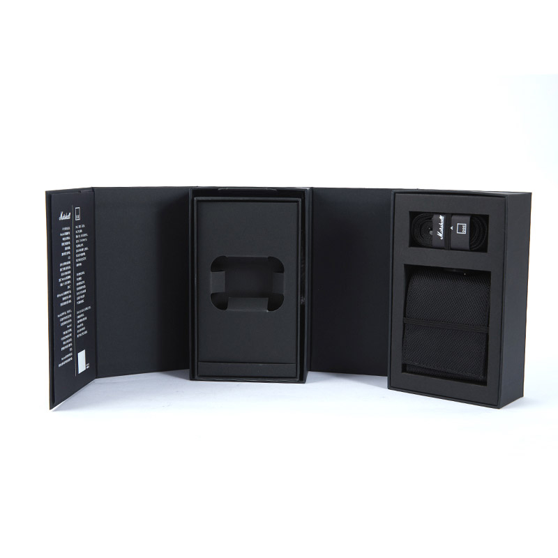 Caixa magnética de agasallo de papel plegable en forma de libro negro feita a man con inserción