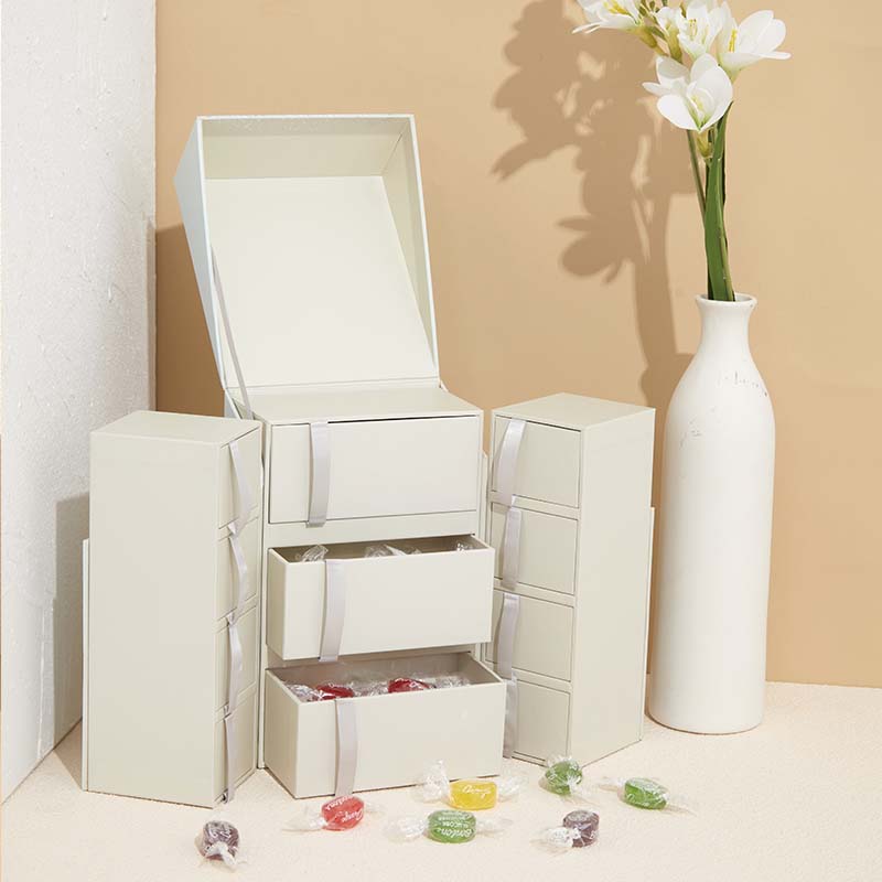 Novel Clamshell Double Open Door Small Drawer Multi Layer With Ribbon Gilding White Jewelry Gift Box