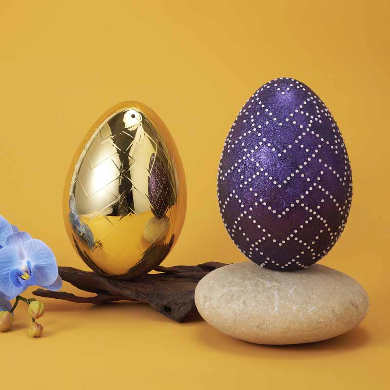 Fantàstica Pasqua de nou disseny de material ABS, caramels reciclables morats, caixa en forma d'ou daurat, embalatge en forma de llàgrima amb diamant