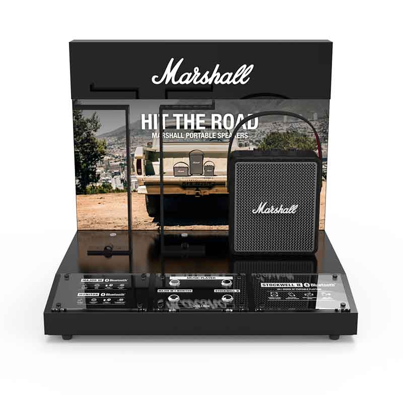 Factory Custom Acrylic Smart Speaker Audio Showroom Earphone Display Board Stand Rack With Metal Button