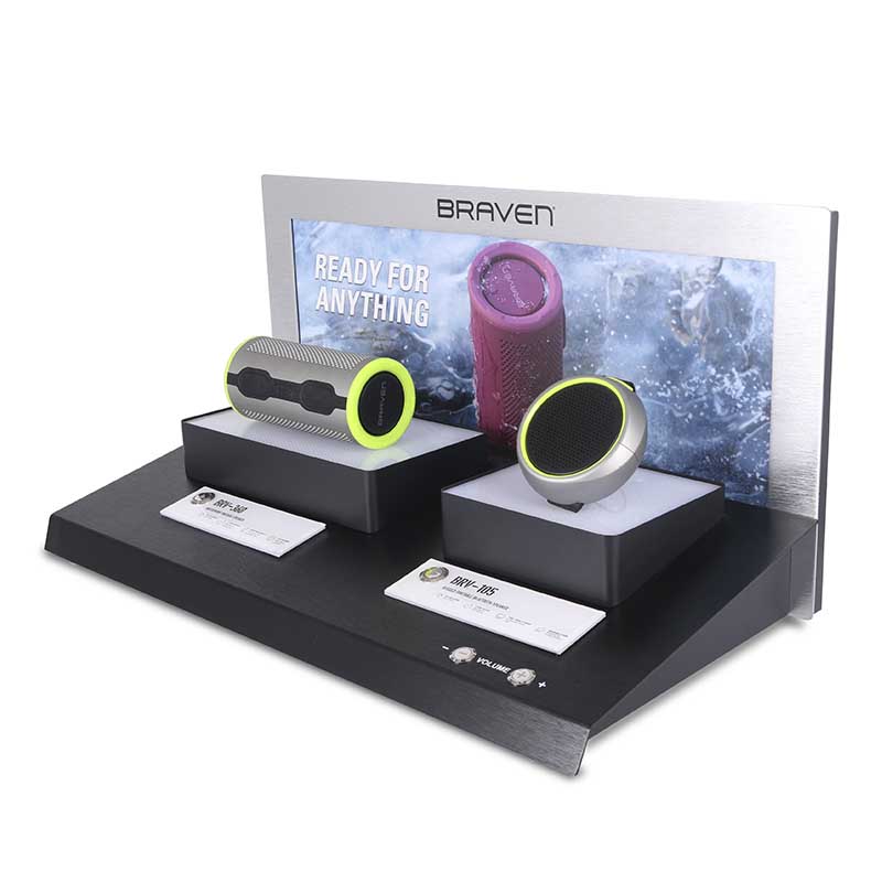 Rugged Portable Bluetooth Speaker Acrylic Counter Top Display Racks Shelves For Electronic Store Retail