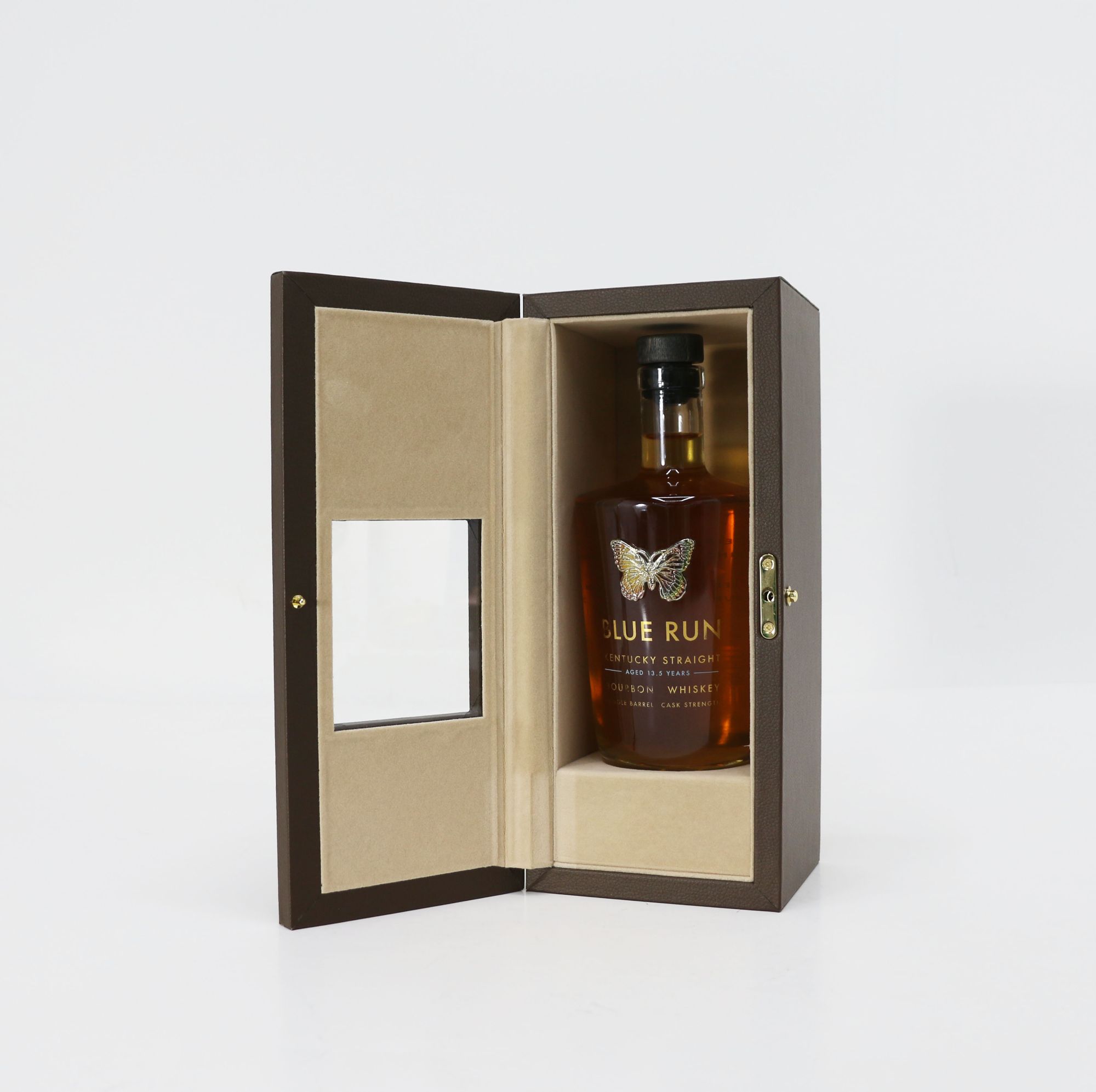 Customized For Brand Leather Surface 360 Degree Rotate Whiskey Packaging Wooden Hardbox With Window