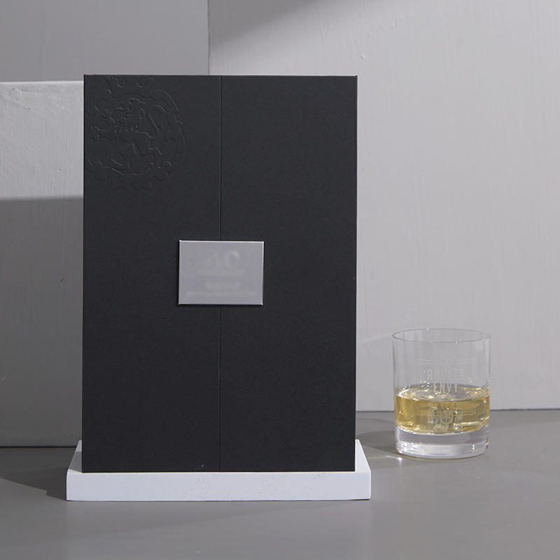 Boîte rigide de luxe de vin magnétique de paillettes texturées personnalisées boîte-cadeau de luxe en carton mat à double ouverture avec logo argenté avec insert en PET